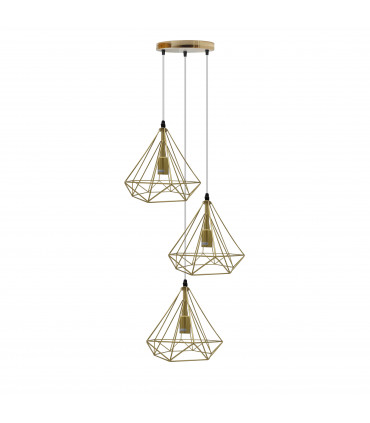 Pendant Light Gold Vintage Industrial E27 Ceiling Hanging 3 Head Round Base Cage