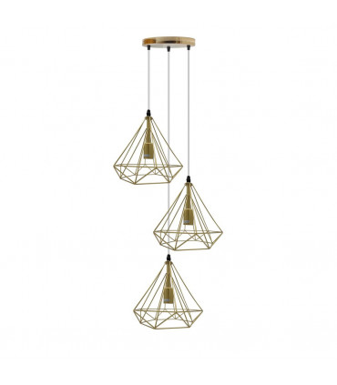 Pendant Light Gold Vintage Industrial E27 Ceiling Hanging 3 Head Round Base Cage