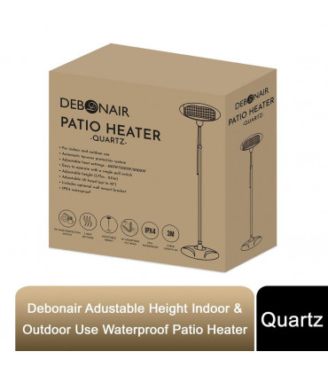 Waterproof Patio Heater - Quartz Adjustable Height  Large 77cm-2.11m IPX4