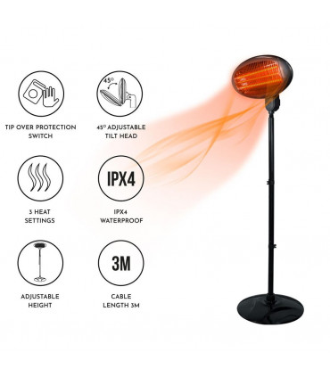 Waterproof Patio Heater - Quartz Adjustable Height  Large 77cm-2.11m IPX4