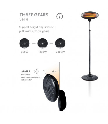 Waterproof Patio Heater - Quartz Adjustable Height  Large 77cm-2.11m IPX4