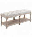HOMCOM 2-Tier Bed End Bench, Vintage Stool Button Tufted Seat Cream White