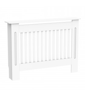 Radiator Cover White MDF Slatted Design Extra Storage Shelf 112x19x81cm
