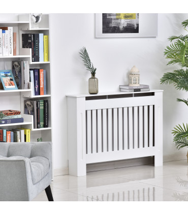 Radiator Cover White MDF Slatted Design Extra Storage Shelf 112x19x81cm