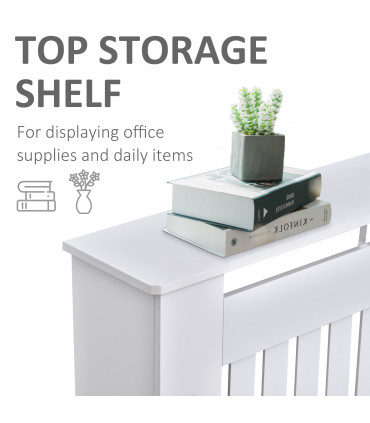 Radiator Cover White MDF Slatted Design Extra Storage Shelf 112x19x81cm
