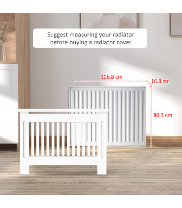 Radiator Cover White MDF Slatted Design Extra Storage Shelf 112x19x81cm