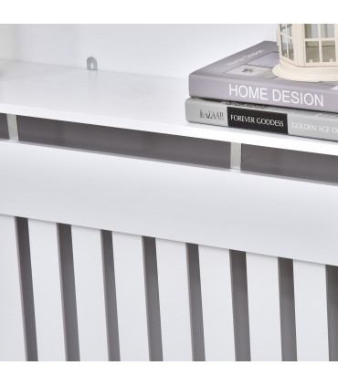Radiator Cover White MDF Slatted Design Extra Storage Shelf 112x19x81cm
