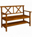 Garden Bench Brown Fir Wood Outsunny 2-Seater with Storage Shelf Carbonized