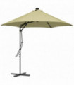 Garden Parasol Umbrella W/ Solar LED and Cover, Beige, Steel, Polyester