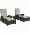 Garden Furniture Set PE Rattan Brown 5 PCs Reclining Chairs Table 73x80x105cm