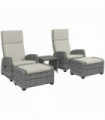 Garden Furniture Set PE Rattan Grey 73W x 80D x 105Hcm Reclining Chairs Table