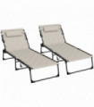 Garden Sun Lounger Set, 2 Pieces Padded Seat Khaki, Steel Frame, Foldable Design