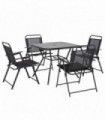 Outdoor Dining Set Black Steel Mesh Fabric SPCC 80x80x71cm 5pc Garden Furniture