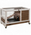 Indoor Rabbit Hutch Brown Fir Wood 90L x53W x59Hcm 2-Floor Guinea Pigs Cage