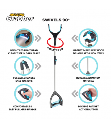 Lightweight Folding Long Reach Picker Grabber Grabbing Tool with LED Light