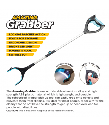 Lightweight Folding Long Reach Picker Grabber Grabbing Tool with LED Light