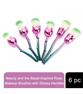 Beauty and the Beast-Inspired Rose Makeup Brushes with Glossy Handles