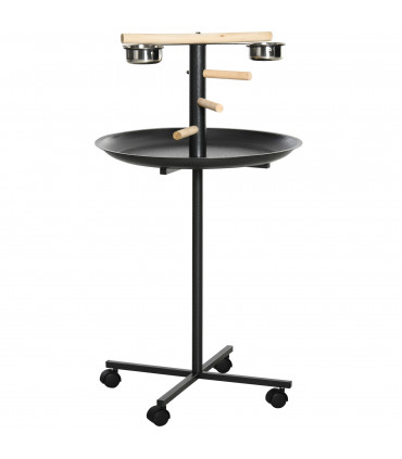 Bird Play Stand Portable Feeder Station w/ Wooden Perches, Stainless Steel Bowls
