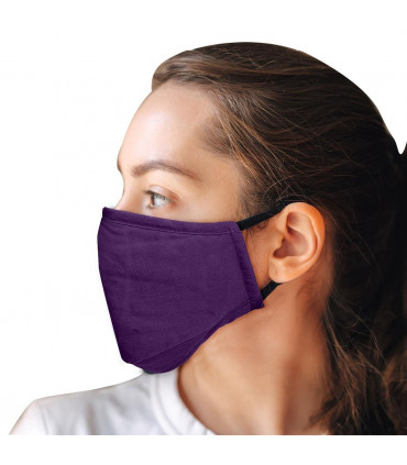 Cotton Mask- Three Layer With Filter Pocket - Adults - Purple