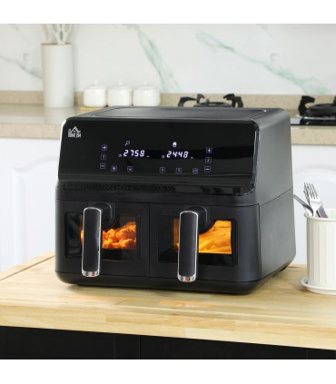 Air Fryer 8L Family Size Black Dual 2 Basket 8 Presets Cookbook Timer 2500W