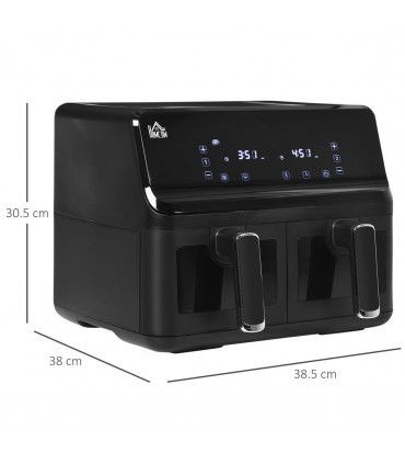 Air Fryer 8L Family Size Black Dual 2 Basket 8 Presets Cookbook Timer 2500W