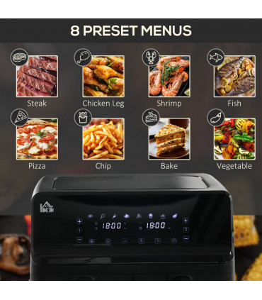 Air Fryer 8L Family Size Black Dual 2 Basket 8 Presets Cookbook Timer 2500W