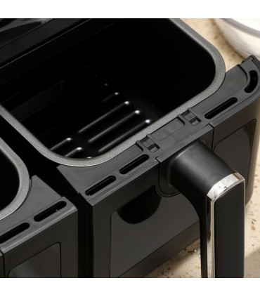 Air Fryer 8L Family Size Black Dual 2 Basket 8 Presets Cookbook Timer 2500W