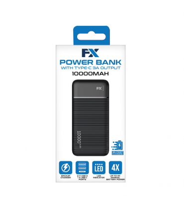 Powerbank 10000mAh Type-C 3A Output Black LED Indicator 2 USB Outputs