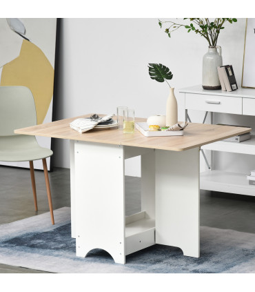 Drop-Leaf Dining Table White Oak Tone Particle Board 190L x 56W x 28Hcm