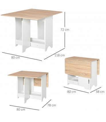 Drop-Leaf Dining Table White Oak Tone Particle Board 190L x 56W x 28Hcm