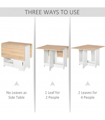 Drop-Leaf Dining Table White Oak Tone Particle Board 190L x 56W x 28Hcm