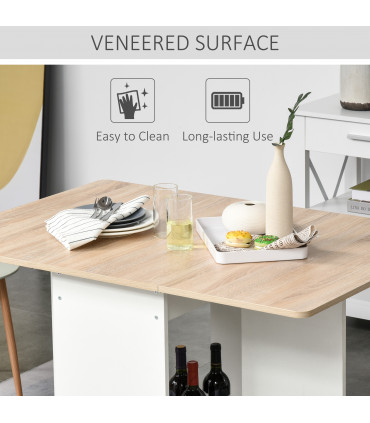 Drop-Leaf Dining Table White Oak Tone Particle Board 190L x 56W x 28Hcm