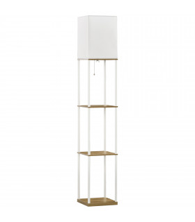 Floor Lamp Fabric White Modern Column Shape with Shelves and Fabric Lampshade