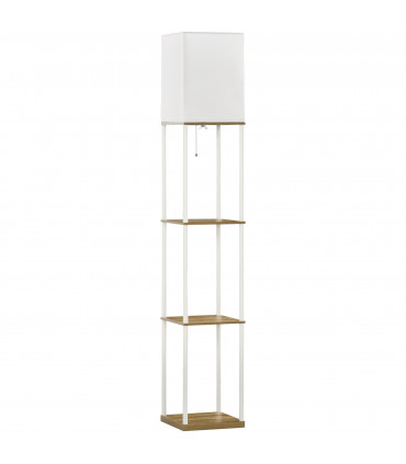 Floor Lamp Fabric White Modern Column Shape with Shelves and Fabric Lampshade