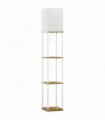 Floor Lamp Fabric White Modern Column Shape with Shelves and Fabric Lampshade