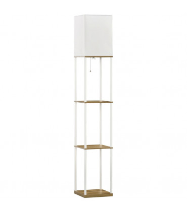 Floor Lamp Fabric White Modern Column Shape with Shelves and Fabric Lampshade
