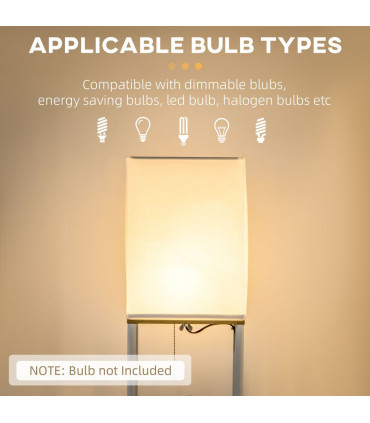 Floor Lamp Fabric White Modern Column Shape with Shelves and Fabric Lampshade