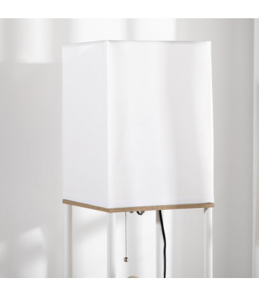 Floor Lamp Fabric White Modern Column Shape with Shelves and Fabric Lampshade