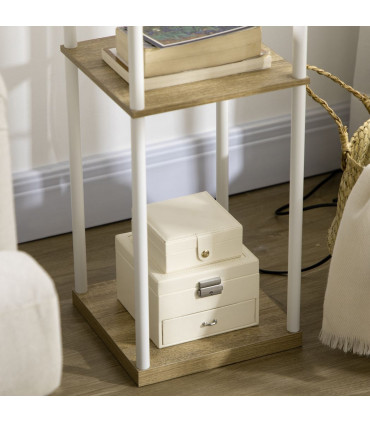 Floor Lamp Fabric White Modern Column Shape with Shelves and Fabric Lampshade