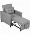 Chair Bed Light Grey 69L x 82W x 85H cm Sleeper Chair with Pillow, Side Pockets