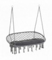 Hanging Hammock Chair Cotton Rope Swing & Metal Frame Large Macrame, Dark Grey