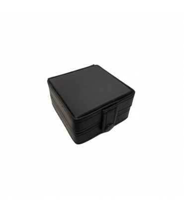 Alarm Clock Mini Black Leather Box Silver Compact Travel Home Decor 7.84 cm