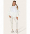 Ladies White Cotton Polyester Oversized Ruched Hoody Legging Set One Size