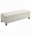 Linen Storage Ottoman Bench Padded w/ Tufting Hinged Lid Wood Frame Feet Beige