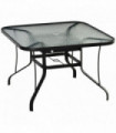 Garden Table with Parasol Hole, Glass Top, Black, 106.5L x 106.5W x 71Hcm