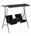 Outsunny 2 Person Covered Patio Swing with Pivot Table & Storage Console Black