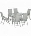 Garden Dining Set Grey Aluminium Texteline Tempered Glass 150L x 90W x 74Hcm