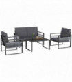 Garden Furniture Set Aluminium Black 130cm x 78D x 72H cm with Cushions