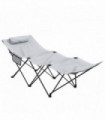 Sun Lounger - Light Grey Steel, Oxford Fabric, Polyester, 180cm x 58cm x 66cm