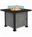 Outsunny Outdoor Propane Gas Fire Pit Table w/ Wind Screen & Glass Beads, Grey